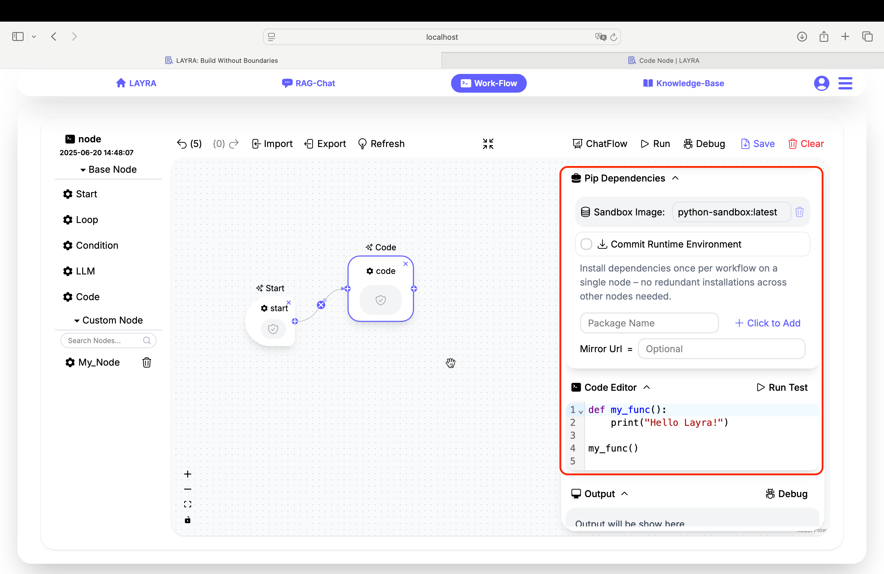 Code Node Interface